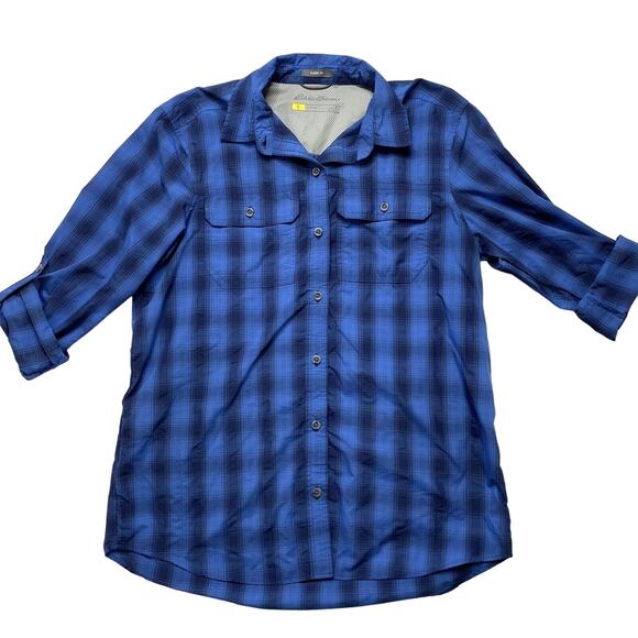 EDDIE BAUER Travex Blue Plaid Classic Fit Button Up Shirt XS Womens Outdoor - Picture 4 of 10